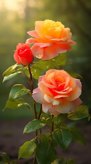 The most beautiful and realistic photos of blooming yellow roses and flower buds. Nature blur background 8k.