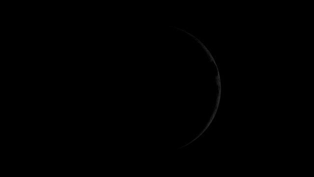 Timelapse video of the moon from new moon to full moon in outer space.