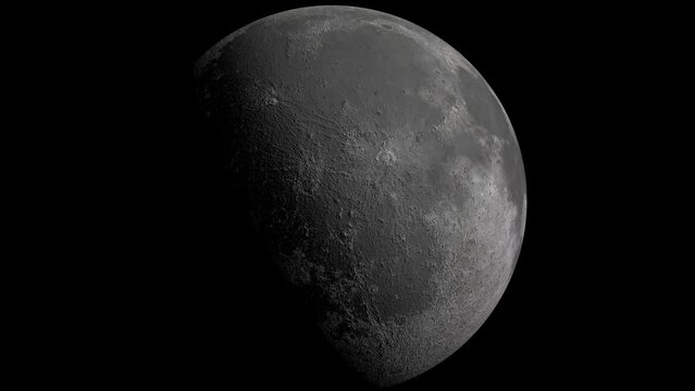 Breathtaking view of the moon in the outer space. Close-up of the moon rotates on its axis.