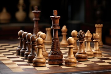 meticulously arranged chess pieces on a board