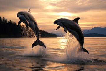 dolphins doing a synchronized jump
