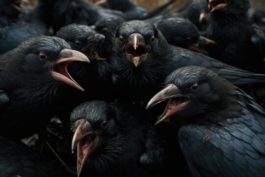 a group of crows cawing together