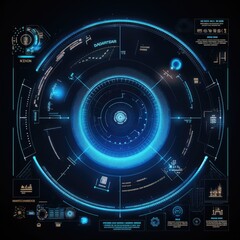 Obraz premium Abstract technology hud interface hologram elements neon lights, circle percent vitality innovation on hi tech future design. Generative AI