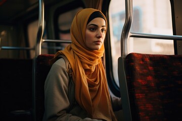 woman traveling in the Middle East on a bus