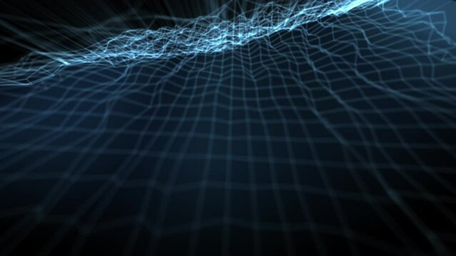 Blue geometric grid in three dimension space 