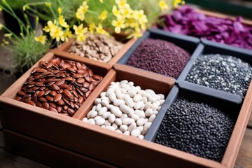 a box of assorted seeds for gardening tutorial