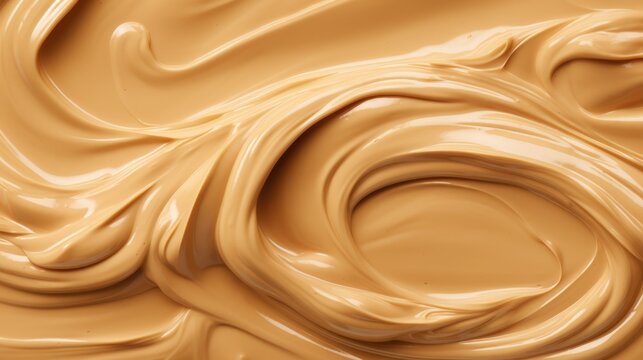 Close up of tasty creamy peanut butter with peanut nuts. Food background with free place for text
