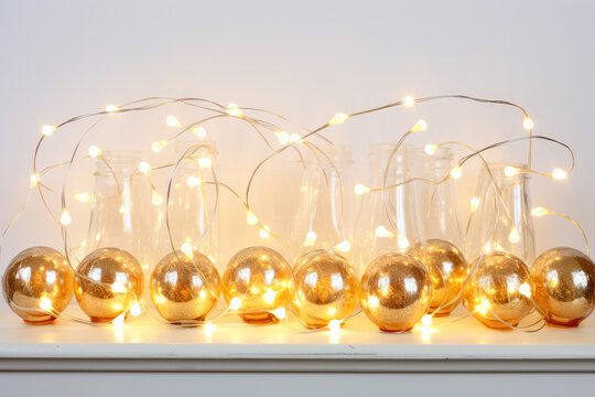 Christmas Fairy Lights Draped Over A Mantelpiece Isolated On A White Background 