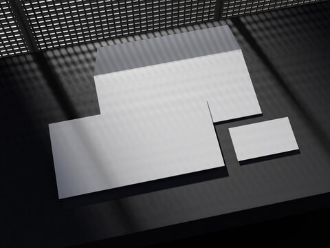 White Blank Stationery Envelope and Business Card 3D Render Mockup
