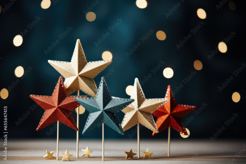 Poster handmade christmas tree toppers showcased background with empty space for text