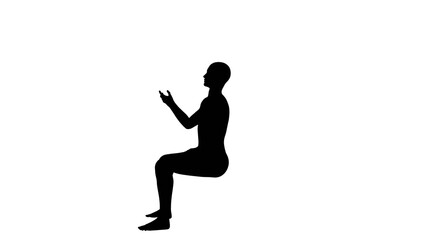 Fototapeta na wymiar Silhouette of a beautiful young athletic man sitting down and gesturing, transparent background. 3d illustration (rendering).