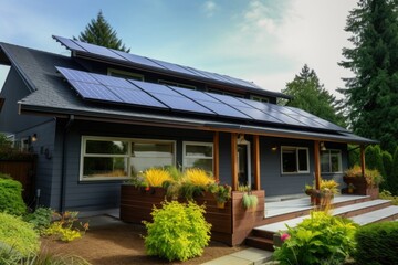 Fototapeta na wymiar solar panels installed on a family homes roof