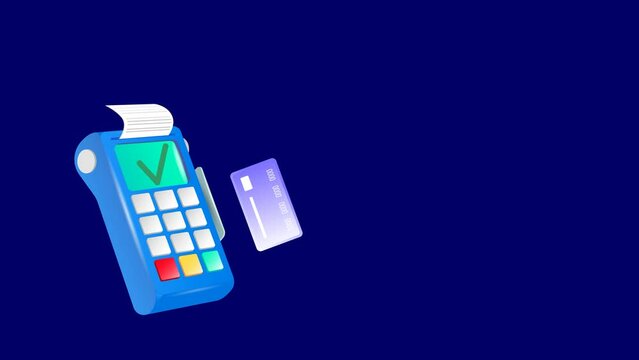 Payment terminal, a modern POS-bank payment device.
A payment device with an NFC keyboard. A credit card reader.
Animation of a contactless payment system.