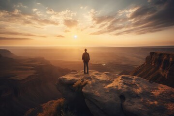 Fototapeta na wymiar A man enjoying a breathtaking sunset view from a cliff