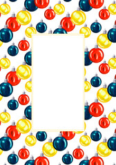 Watercolour seaChristmas new year card template with glass balls red blue and yellow. Hand drawn illustration isolated on white.