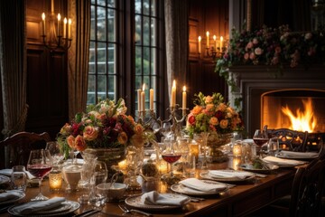 Fototapeta na wymiar Luxury dinning table. celebrate and romantic. Generative AI