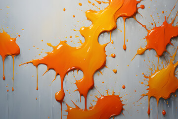 Glossy orange paint splatter on gray background