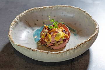 Lime and pepper crusted beef carpaccio