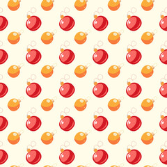 Seamless pattern of yellow and red New Year's balls for the Christmas tree on a light background