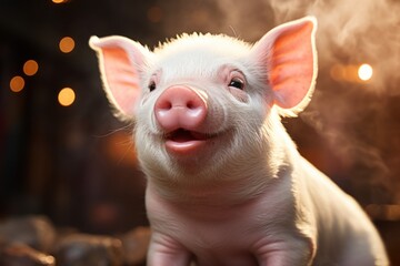 Healthy, happy and smiley baby pigs in the green field. Ai generative - obrazy, fototapety, plakaty