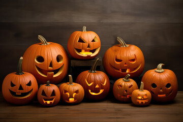 Halloween background with Jack O'Lantern and pumpkins