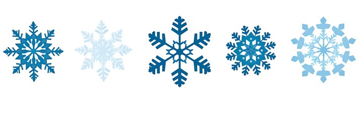 Winter and Christmas background of assorted blue and white snowflakes on a white background. Generative AI