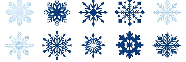 Fototapeta premium Winter and Christmas background of assorted blue and white snowflakes on a white background. Generative AI