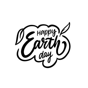 Happy Earth day lettering phrase. Save nature ecology vector clipart.