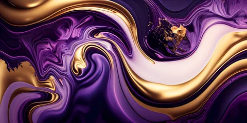 Foto op Canvas Abstract purple marble background. Fluid art modern 3d wallpaper. Luxury marble with purple and gold paint. Generative Ai. © mhebub