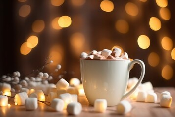 Fototapeta na wymiar Marshmallow hot drink sweet. Season food. Generate Ai