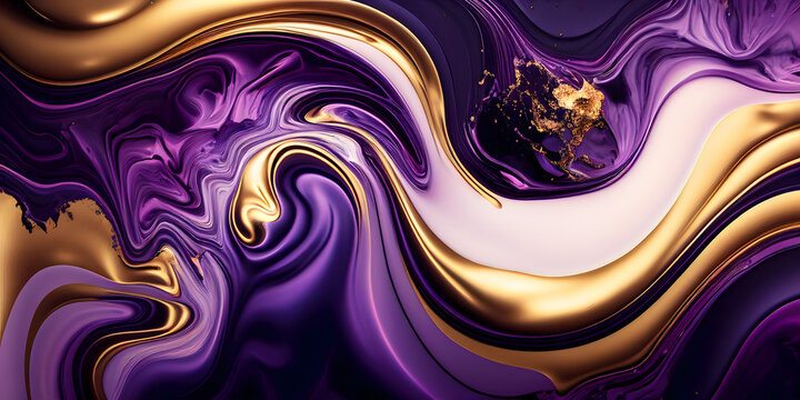 Abstract purple marble background. Fluid art modern 3d wallpaper. Luxury marble with purple and gold paint. Generative Ai.
