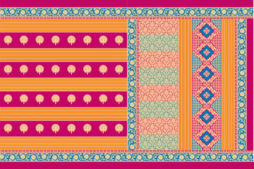 multi patterns with colorful sari design for textile printed u can used texture, graphic, background. Abstract border pattern geometrical textile saree in colorful background and digital Flower design