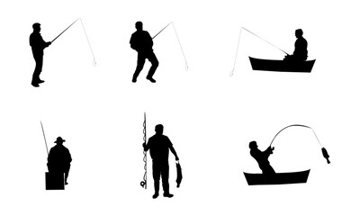 Man fishing silhouettes set