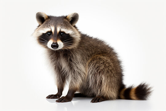 Portrait of a raccoon sitting on a white background, isolated