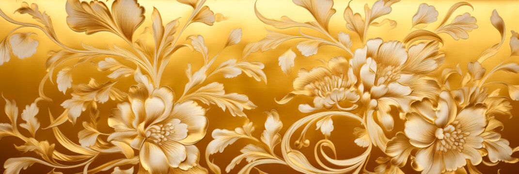 Elegant brocade silk fabric background showcasing fine intricate patterns in gold © AI Petr Images