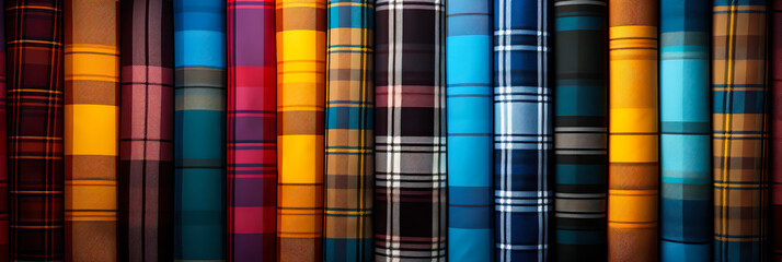 Artistic tartan plaid fabric background displaying harmonious checks and stripes 