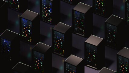 Intro infrastructure Server Farm Cloud data center capacity Expansion. Neural Networks Modern Computing Technology Snowball Concept Isometric