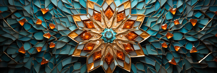 Moroccan textile background featuring an exquisite intricate tile-like pattern design 