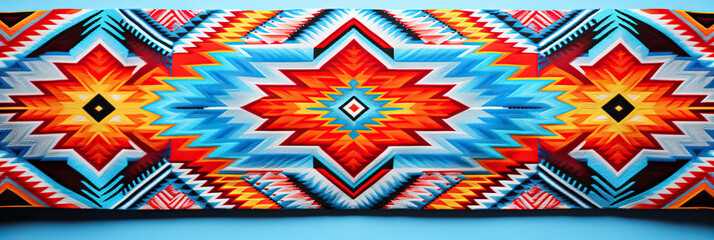 Navajo fabric pattern background highlighting intricate tribal designs in radiant hues  - obrazy, fototapety, plakaty