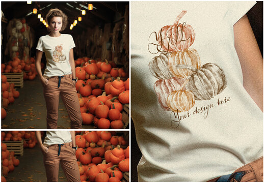 Mockup White T-shirt Women Halloween Generated by AI