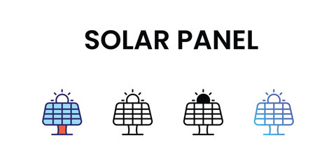 Solar Panel icons, color, line, glyph, gradient, Blue icon, Green energy icon in five variations stock illustration.