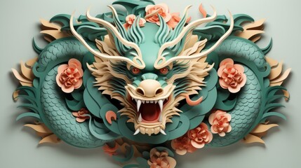 Chinese new year, green wooden dragon. Merry Christmas and Happy New Year background