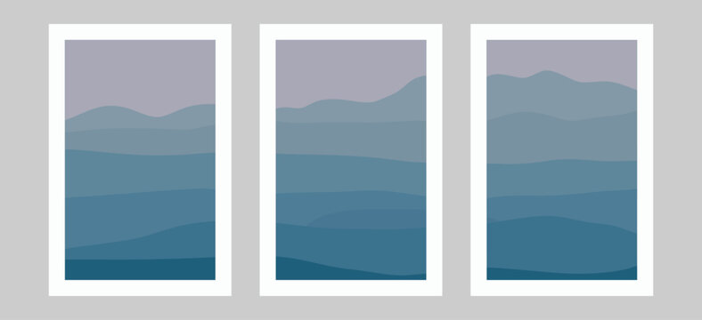 Set of 3 abstract landscape images for wall decoration, postcard or brochure design. Vector EPS10.