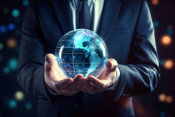 Photo of a businessman holding a glass globe in his hands