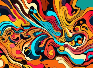 Liquid effect cartoon style psychedelic wallpaper background colorful