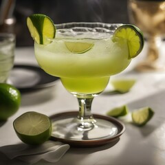 A close-up of a hand squeezing fresh lime juice into a margarita glass with precision1