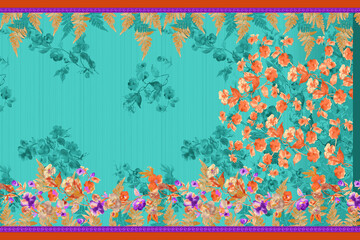 multi patterns with colorful sari design for textile printed u can used texture, graphic, background. Abstract border pattern geometrical textile saree in colorful background and digital Flower design