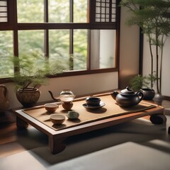 Obraz na płótnie Canvas A traditional Japanese tea ceremony with a meticulously arranged tea set and peaceful ambiance2