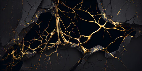 black marble texture with gold veins. Generative Ai.