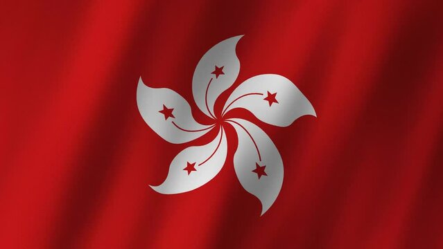 Hong Kong Flag. National 3d Hong Kong flag waving. Flag of Hong Kong footage video waving in wind. 
